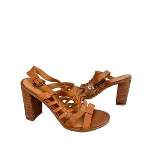 Franco Sarto Darina Women's Shoes US 8.5 Brown Leather Block Heel Strappy Sandal